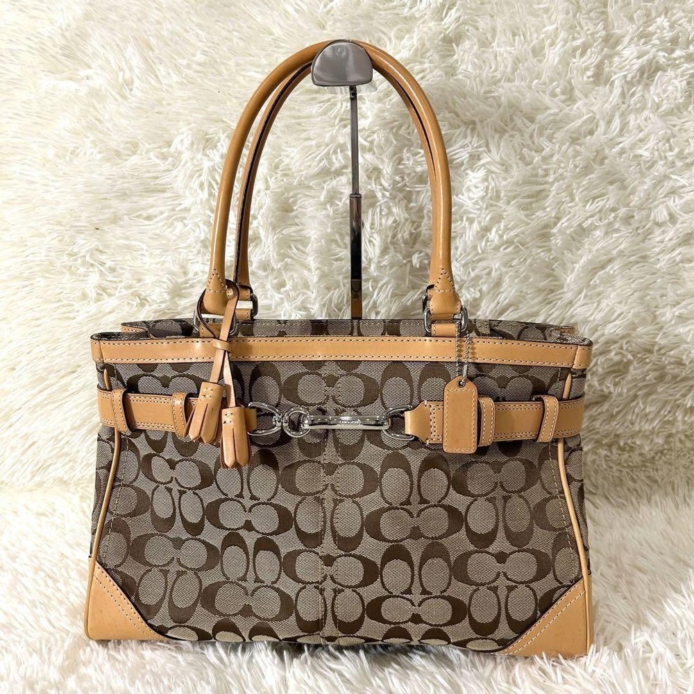 Coach Signature Canvas Tote Bag Beige Authentic G06121724