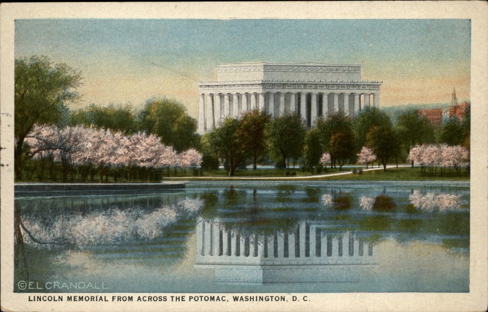 Washington DC Lincoln Memorial from across Potomac ~ 1920s vintage postcard