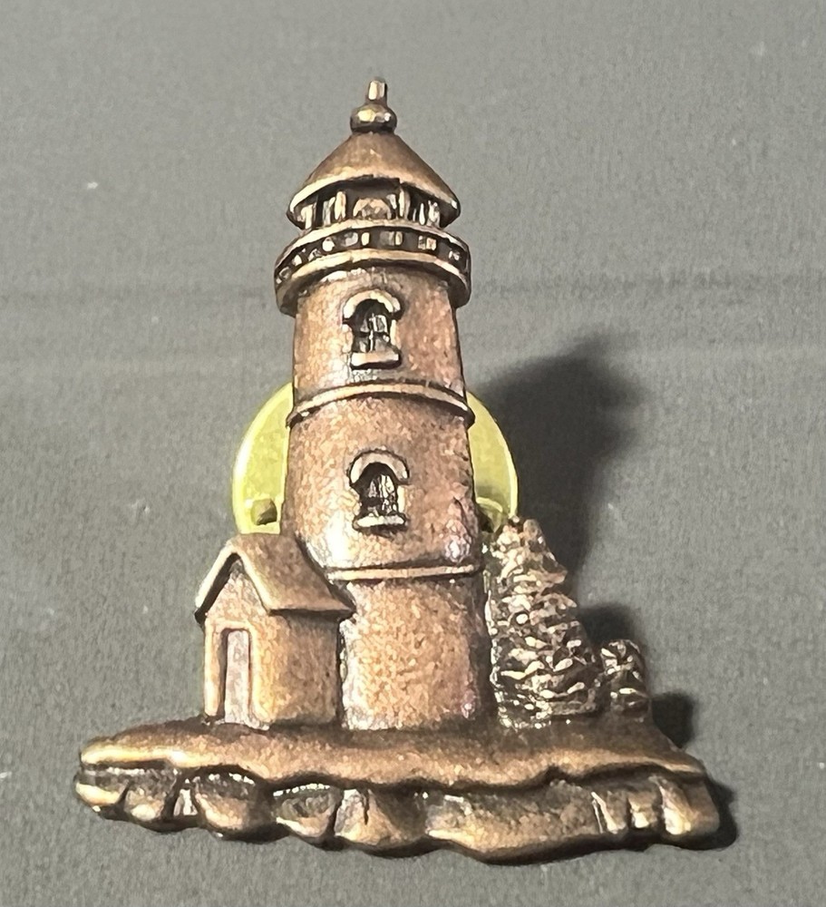 Vintage JJ Jonette Lighthouse Beacon Pin Hat Lapel Nautical Bronze Tone Metal
