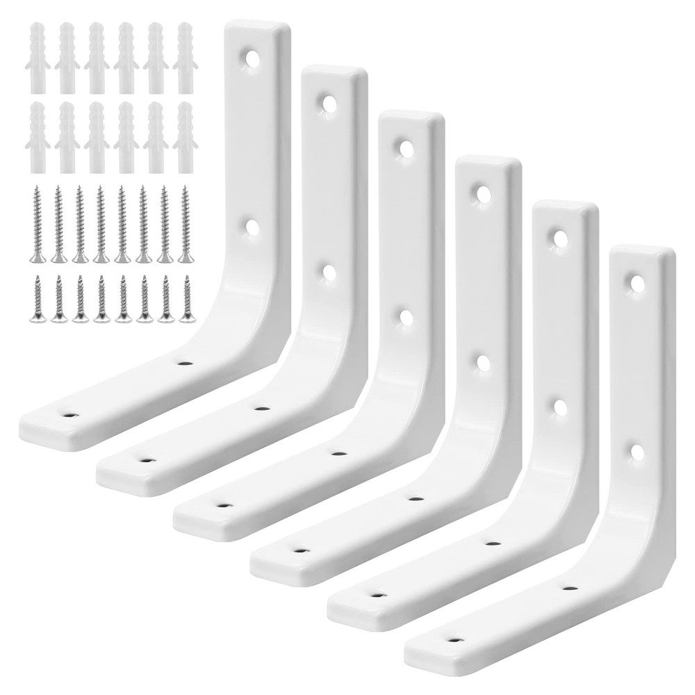 HARSKIYER 6pcs White Metal Shelf Support Angle L Brackets, 4 x 4 Inch,