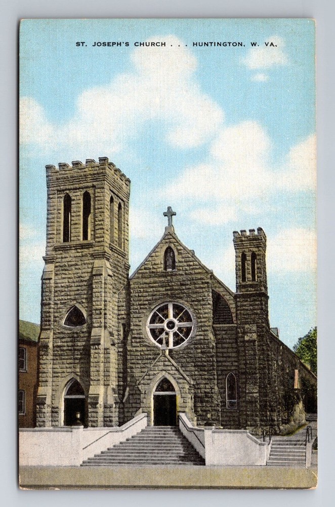 Huntington WV-West Virginia, St Joseph's Church, Antique Vintage Postcard