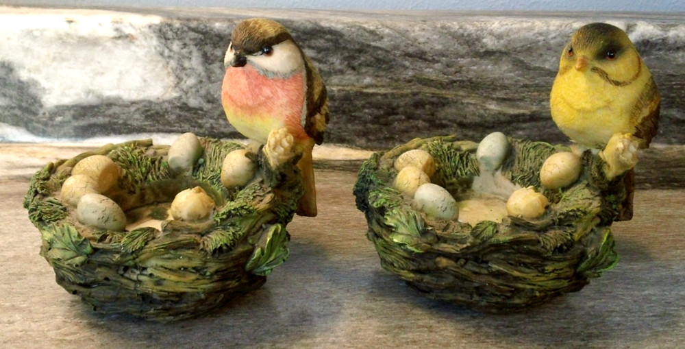 Pair of Resin Bird on Nest Votive Candle Holders