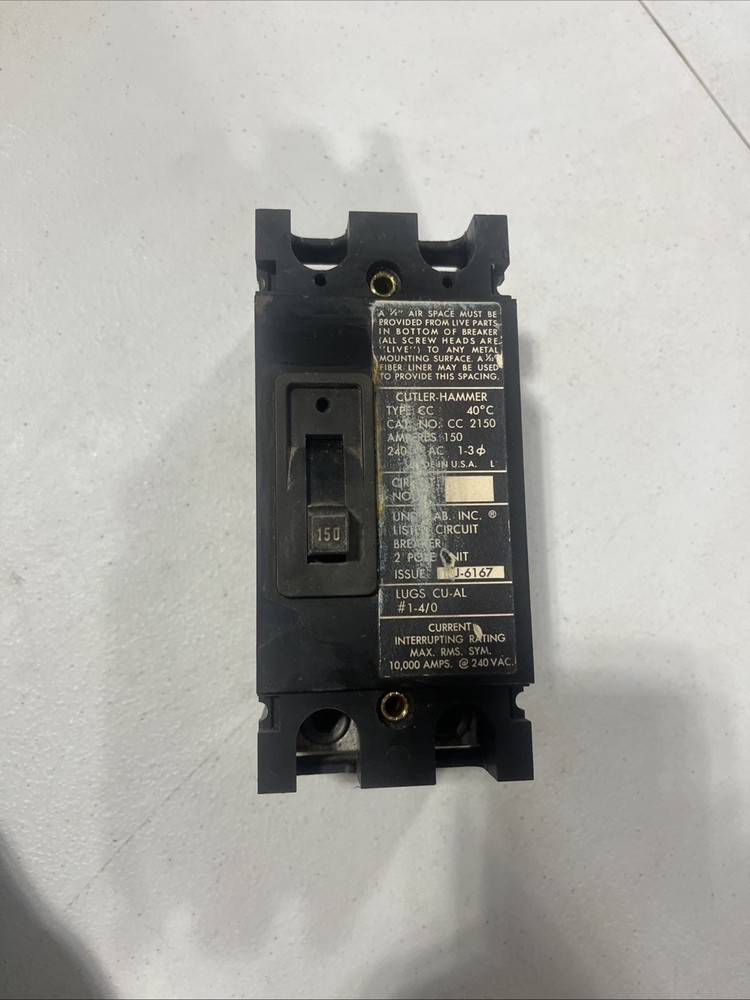 Eaton Cutler Hammer P/N: N/A 150Amp 2Pole 240Vac Type Cc