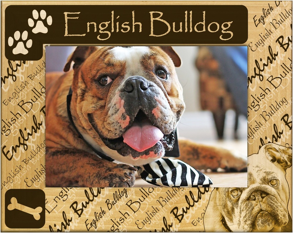 English Bulldog Laser Engraved Wood Picture Frame Landscape (4 x 6)