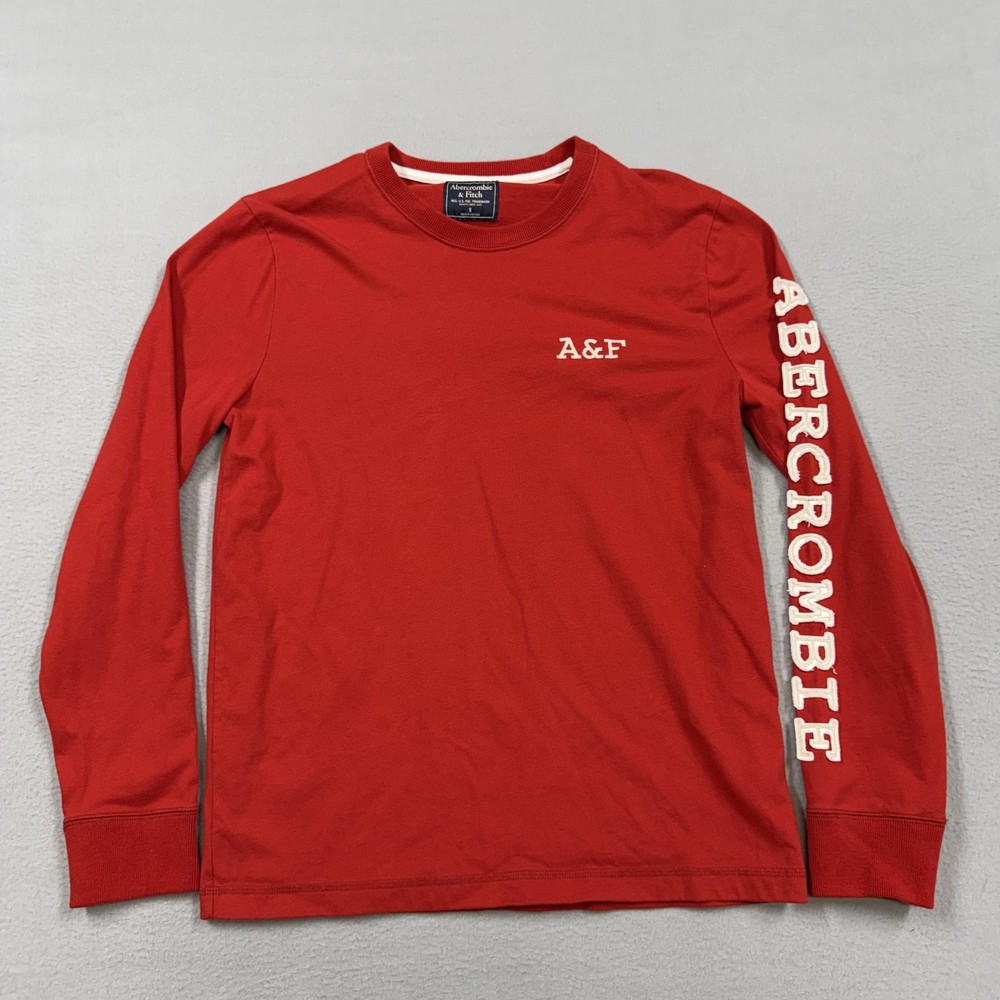 Abercrombie & Fitch Shirt Mens Small Red Long Sleeve Logo Graphic Tee Crewneck