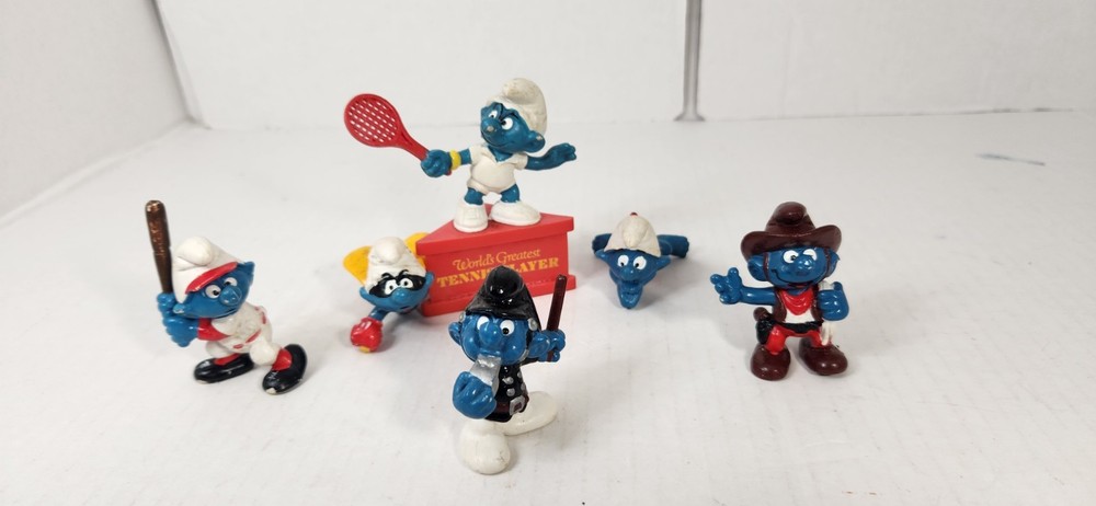 Vintage 1970's 1980's Lot of 6 Smurfs PVC Figures Peyo Schleich RARE