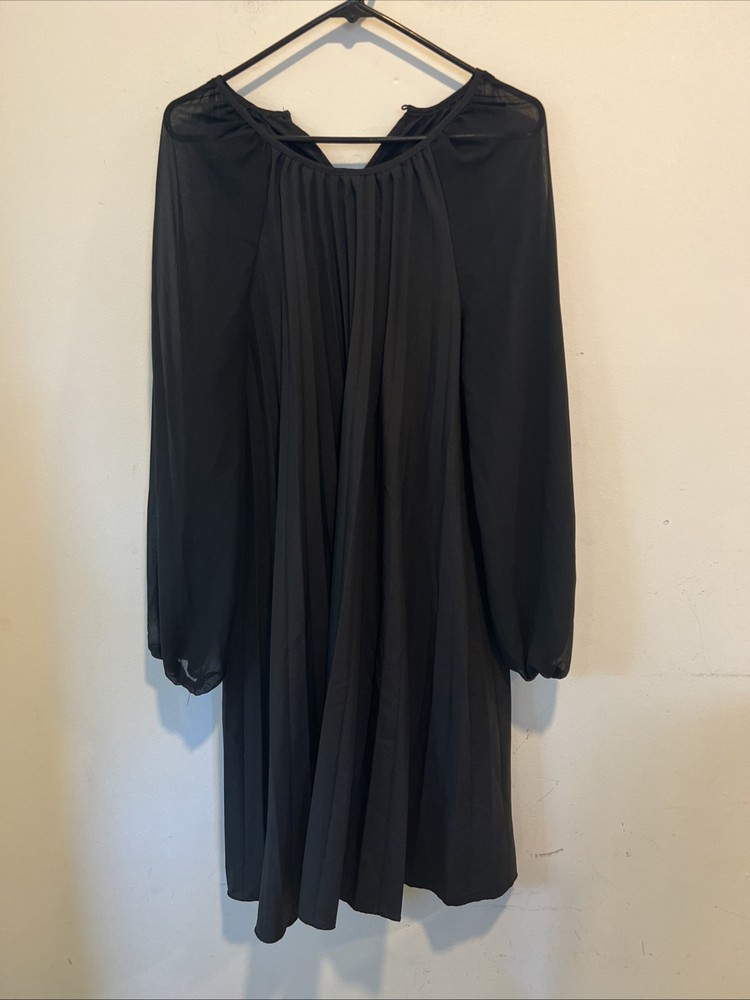 SHEIN Women’s Black Round Neck Pleated Knee Length Dress Size XL