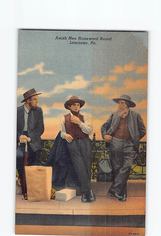 Postcard Amish Men Homeward Bound Lancaster Pennsylvania USA