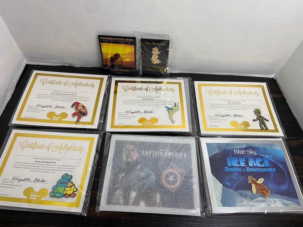 Authentic Disney Movie Club DMC VIP Pins Lot of 6 with Pendants Groot Tinker
