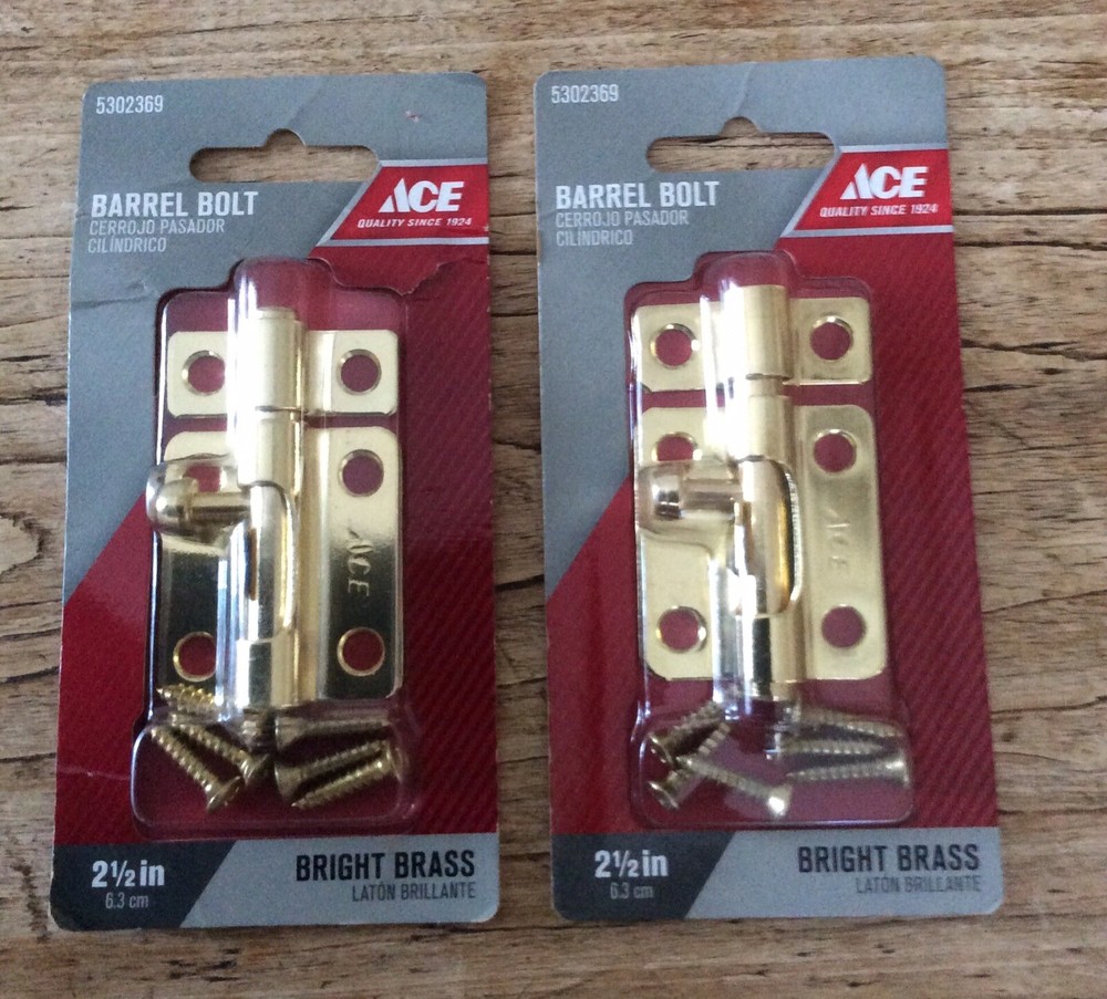 Ace Hardware 2.5 Inch Bright Brass Barrel Bolt Set of 2 Brand New-image