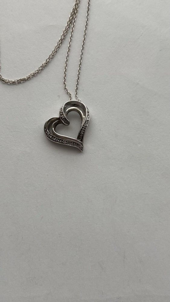 Sterling Silver 925 Diamond Heart Pendant 18” Necklace