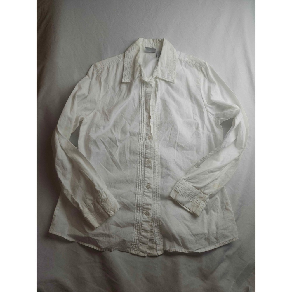 Kim Rogers Womens White 100% Cotton Pintuck Button Down Shirt Size Large