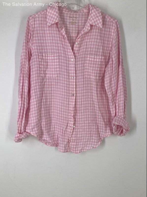 Lilly Pulitzer Womens Pink Plaid Collared Long Sleeve Button-Up Shirt Size M