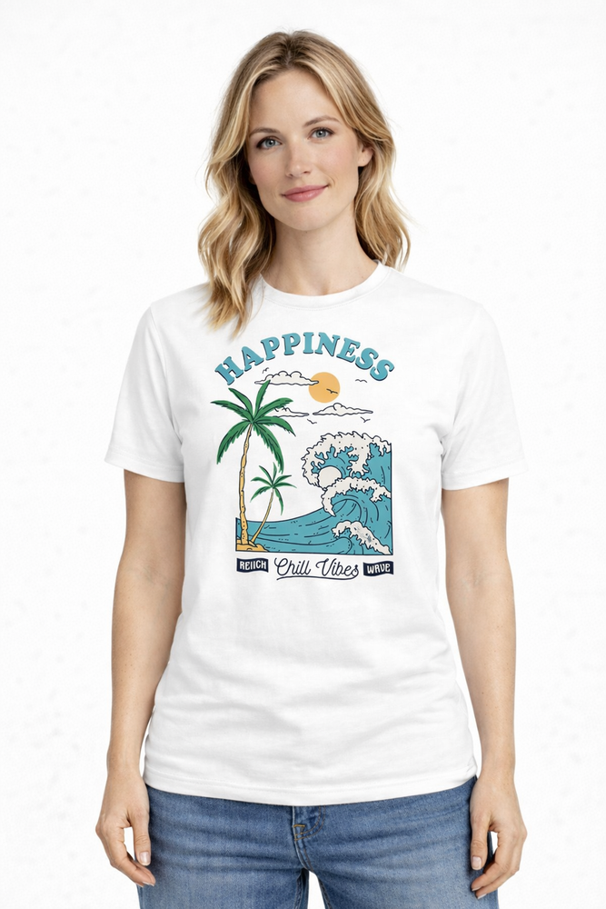 Women's Chill Vibe T-Shirt Coconut Tree Wave Beach Summer Vacation Graphic Tee