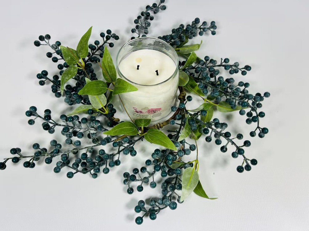 4.5-Inch Rustic Farmhouse Blueberry Candle Ring Wreath - Berry Decor