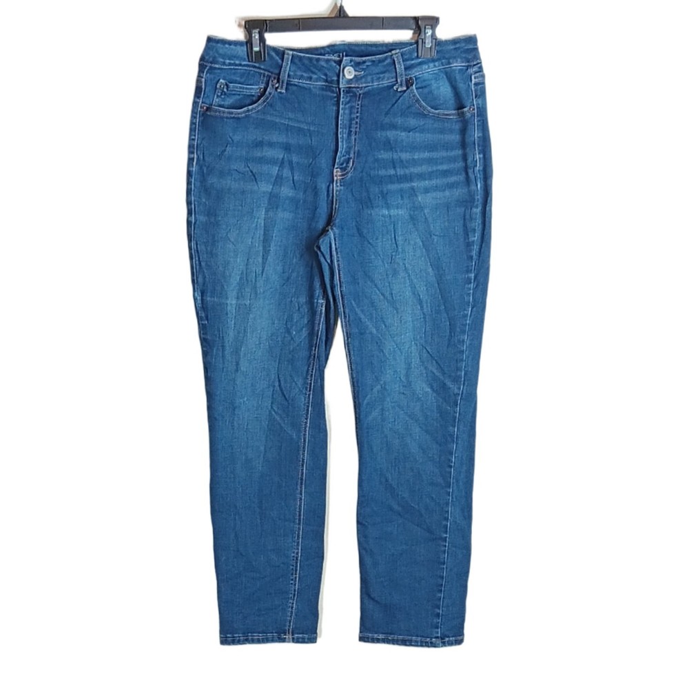 Time and Tru Womens Dark Wash Mid Rise Stretch Straight Jeans Size 14