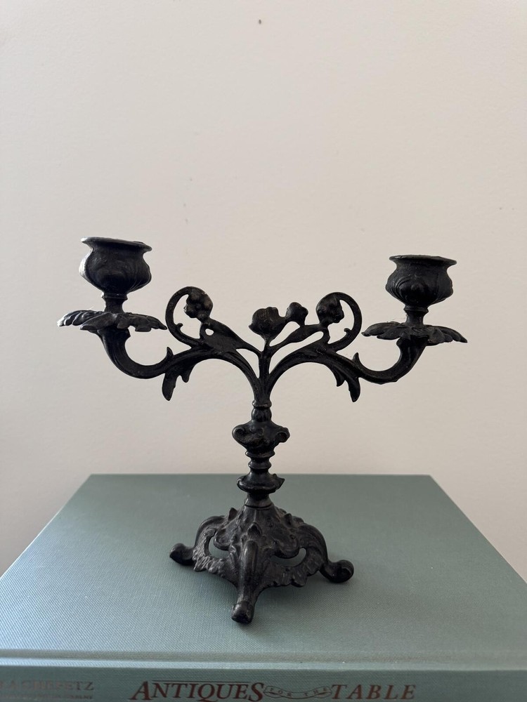 Vintage Cast Iron Two-Arm Candelabra Candle Holder