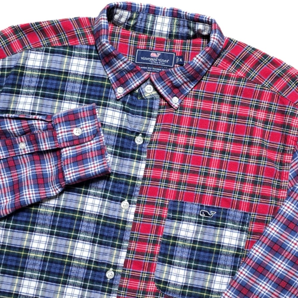 Vineyard Vines Mens XL Classic Fit Tucker Flannel Shirt Patchwork Plaid