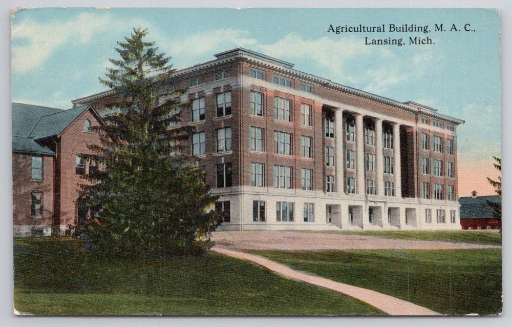 1915 Lansing, MI Michigan Agricultural College Agricultural Building Postcard