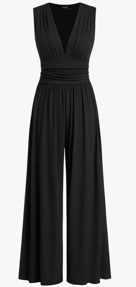 CIDER Sleeveless Black Ribbed Wide Leg Stretch Jumpsuit Sz 1XL V-Neck