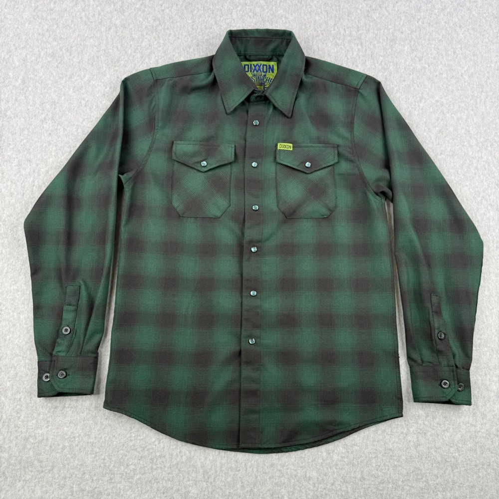Dixxon Shirt Mens Small Green Plaid Flannel Absinthe Pearl Snap Long Sleeve-image