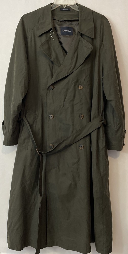 Nautica Mens 44R Green Waterproof Removable Liner Long Trench Coat AZ18