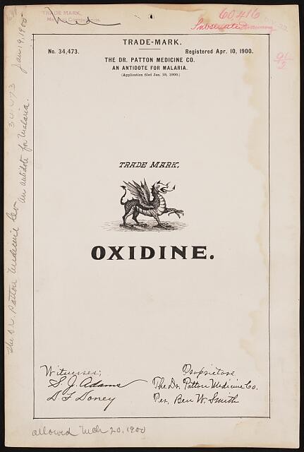 The Dr. Patton Medicine Co. for Oxidine brand An Antidote for Malaria