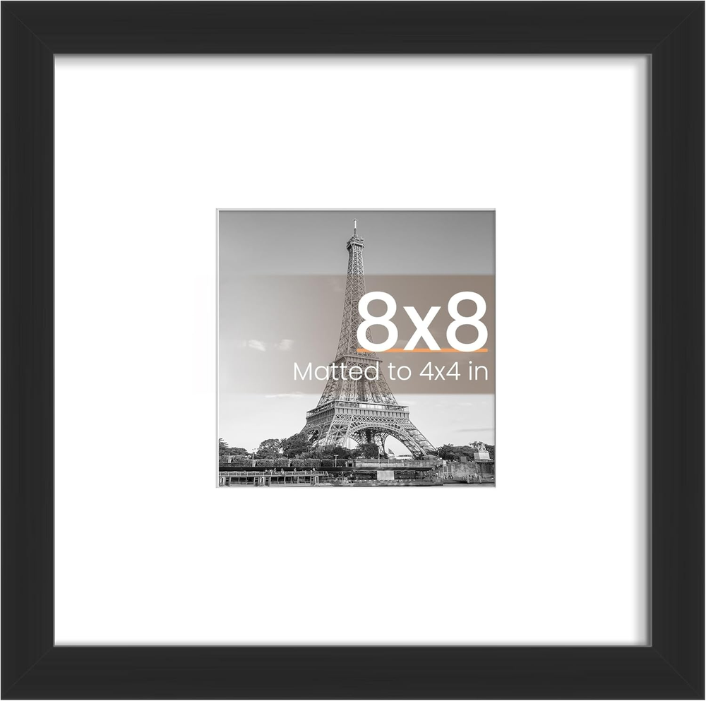 Upsimples 8X8 Picture Frame, Display Pictures 4X4 with Mat or 8X8 without Mat, W