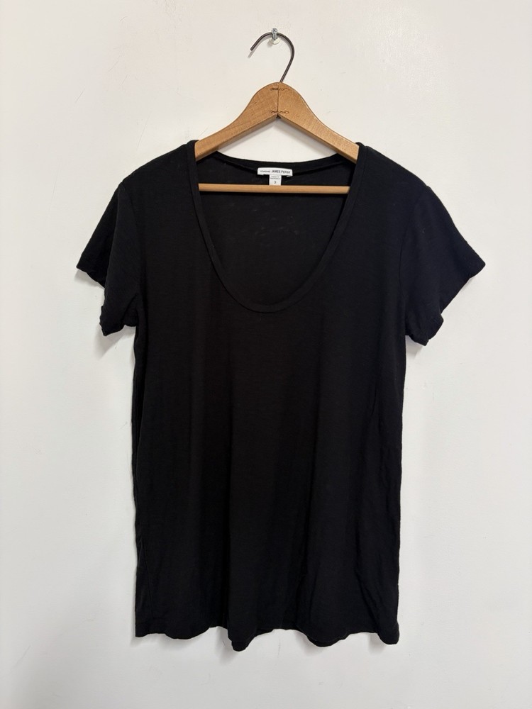 James Perse Black Scoop Neck Slub Tee Cotton Modal Size 3 Womens Large