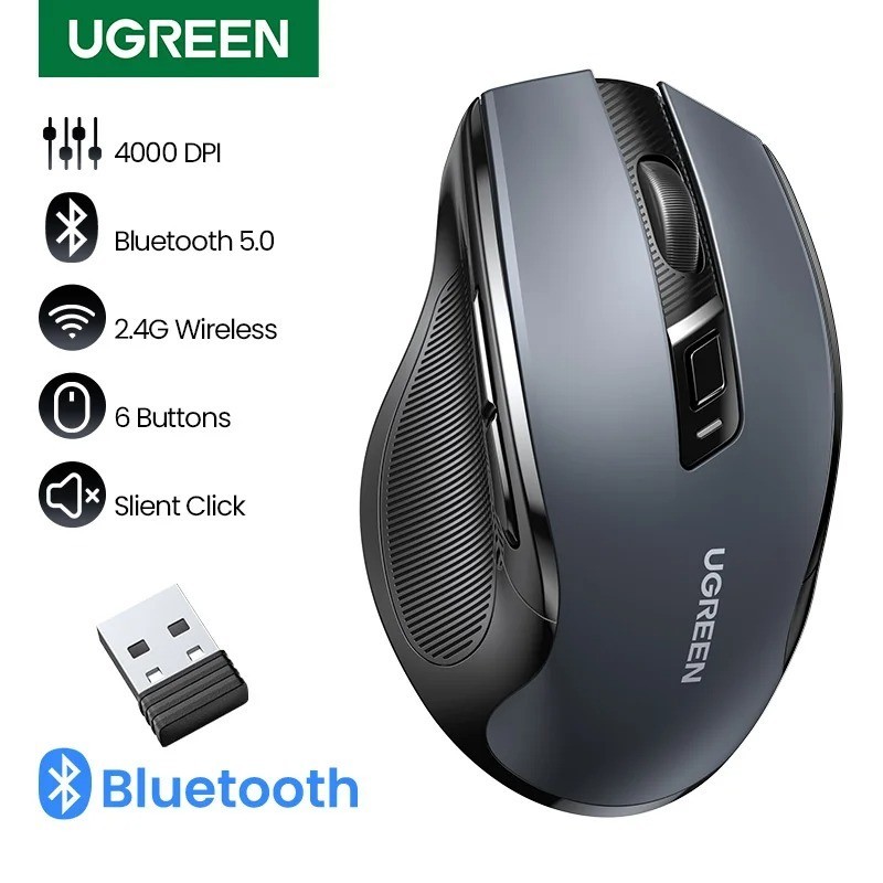 Bluetooth 5.0 Wireless Mouse 4000DPI Ergonomic 6-Button Silent Mouse for Mac