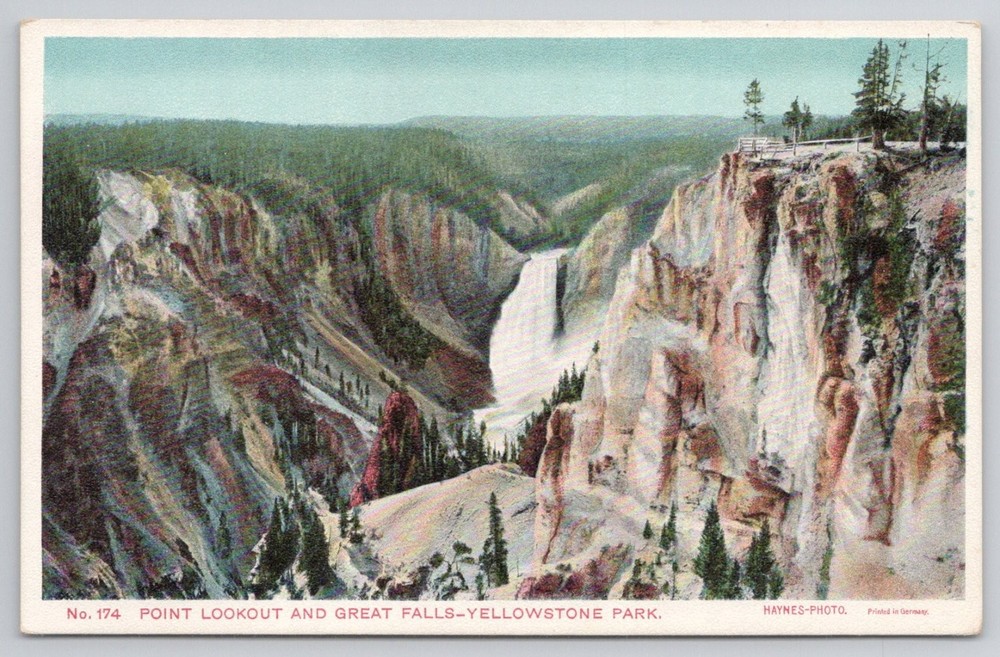 Haynes-Photo Yellowstone Great Falls Point Lookout Postcard c1910