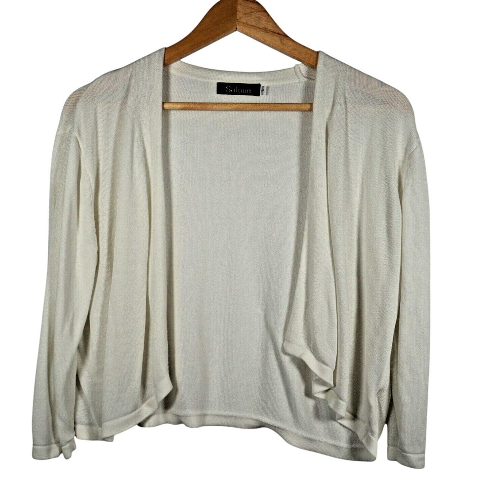 Satuun Cardigan Women L White Open Front Draped Viscose Lightweight Shrug