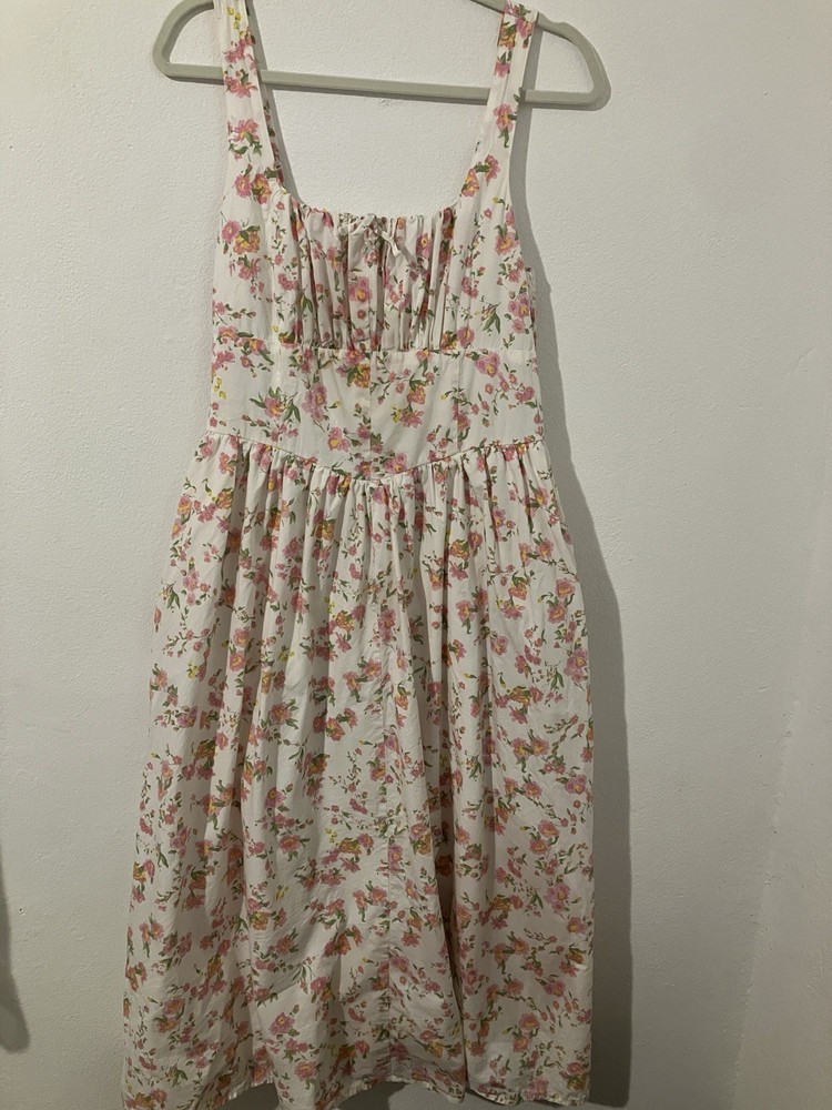 Jessica Simpson Floral Print Midi Dress Size Large Peasant Cottage Core Feminine