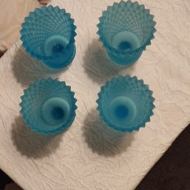 Set of 4 Vintage Diamond Frosted Blue Homco/Home Interior Votive Candle Holder