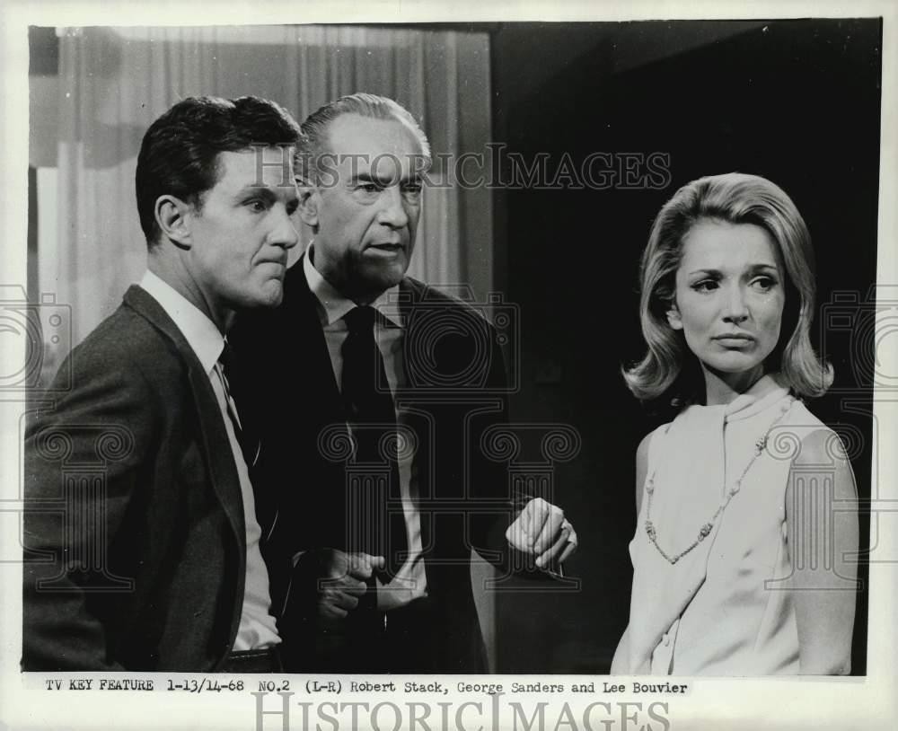 1968 Press Photo Robert Stack, George Sanders and Lee Bouvier - afx02781