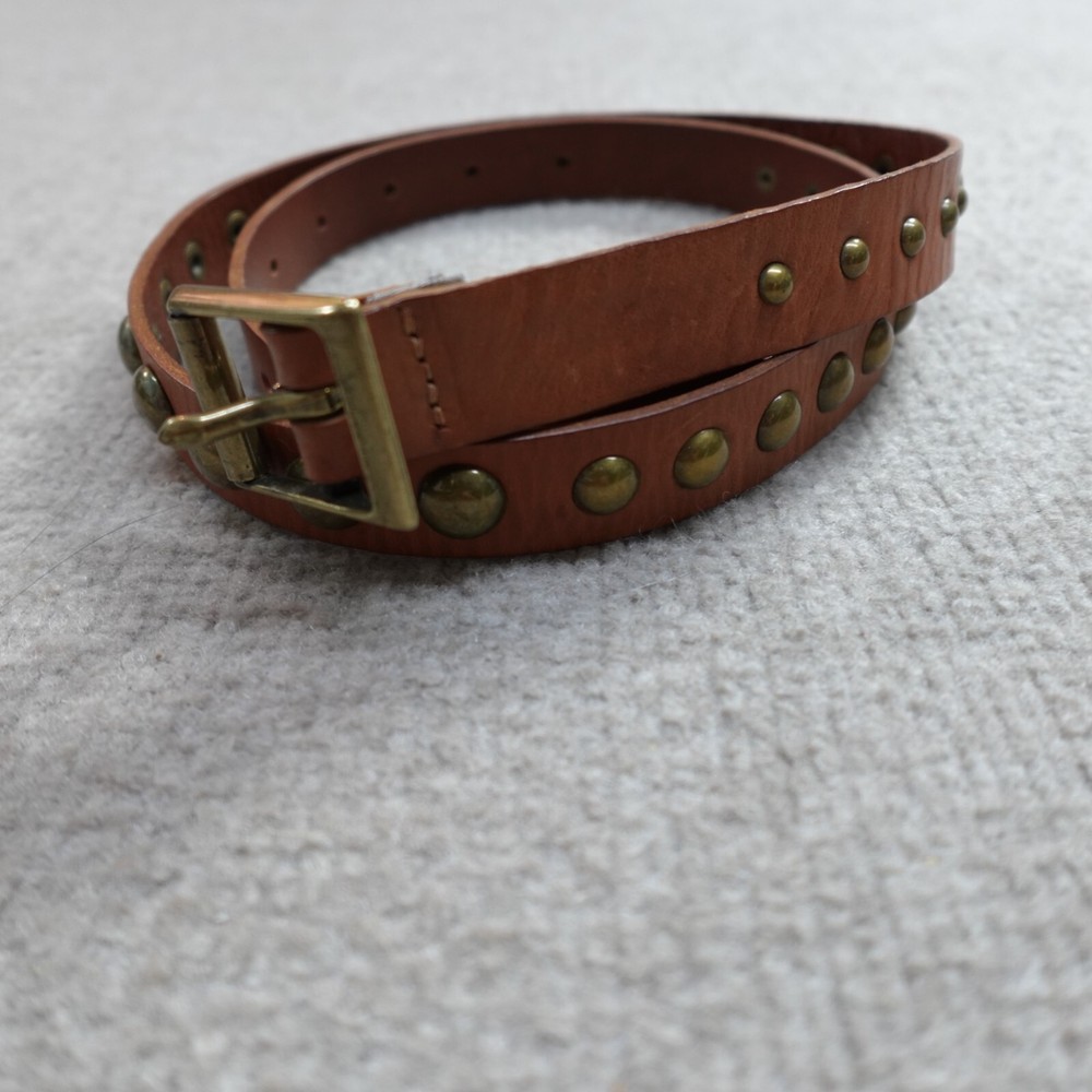 J.Crew Womens Belt Small Brown Leather Studded Slim Punk Rock