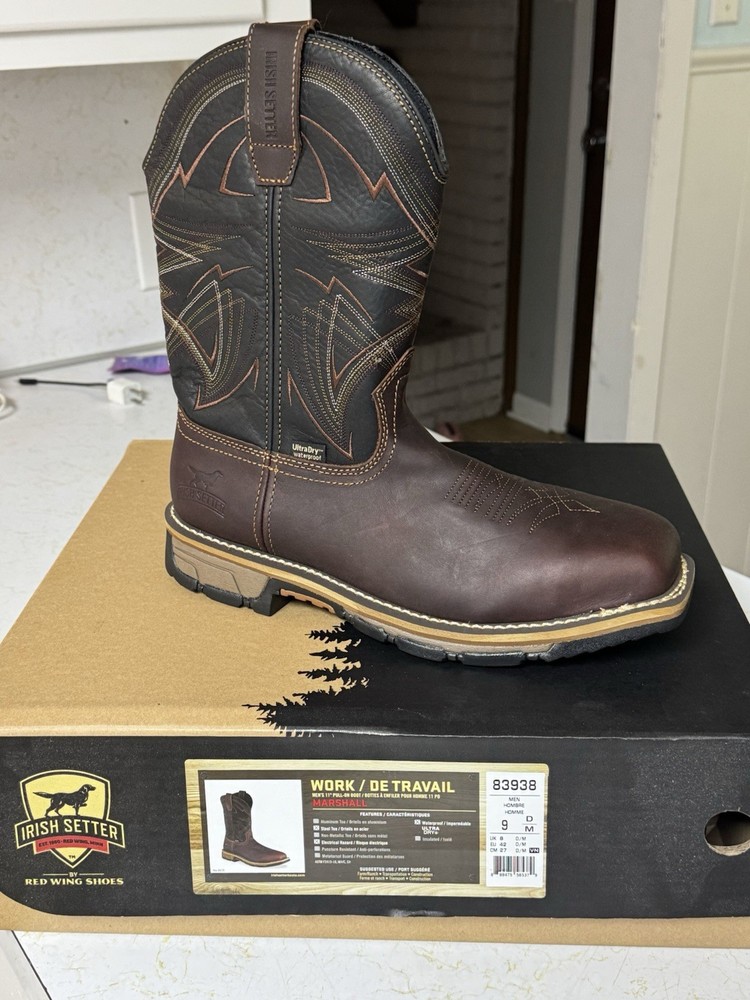 Red Wing Irish Setter Marshall Leather Work Boots for Men Size 9