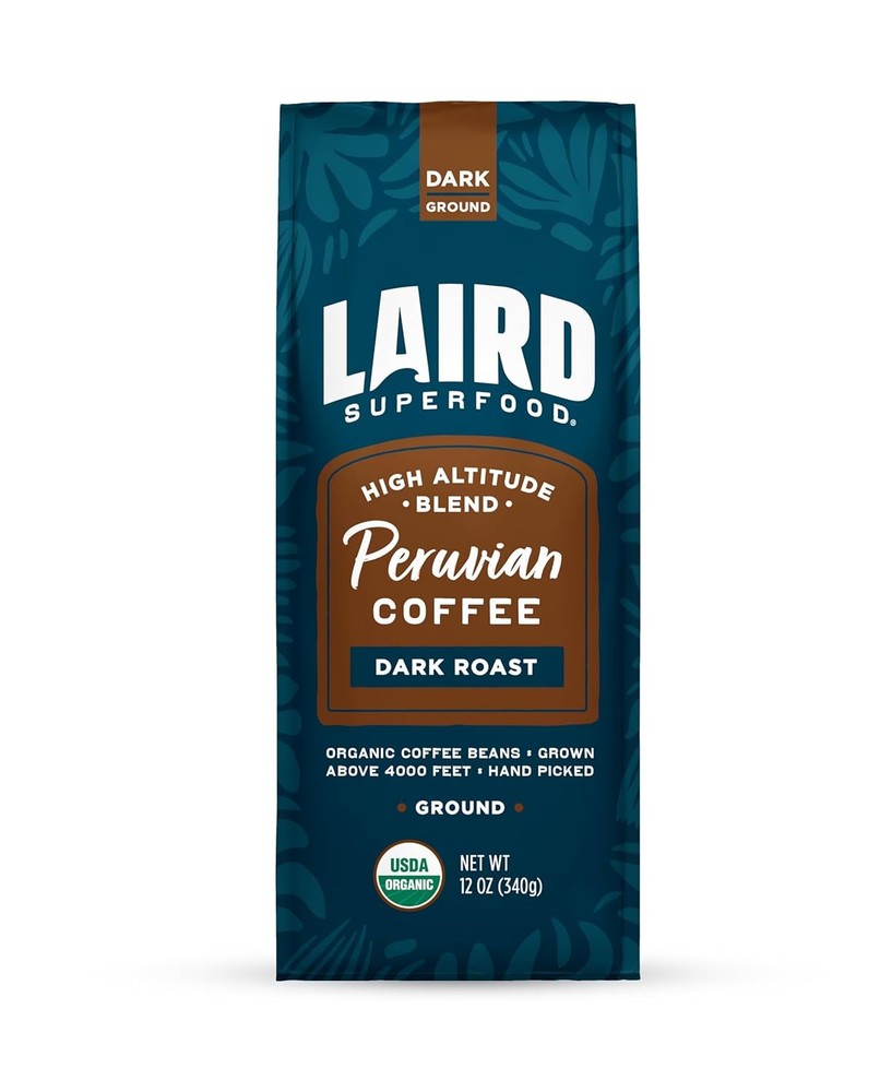 Laird Superfood Peruvian Dark Roast Ground Coffee 12oz Caffeinated