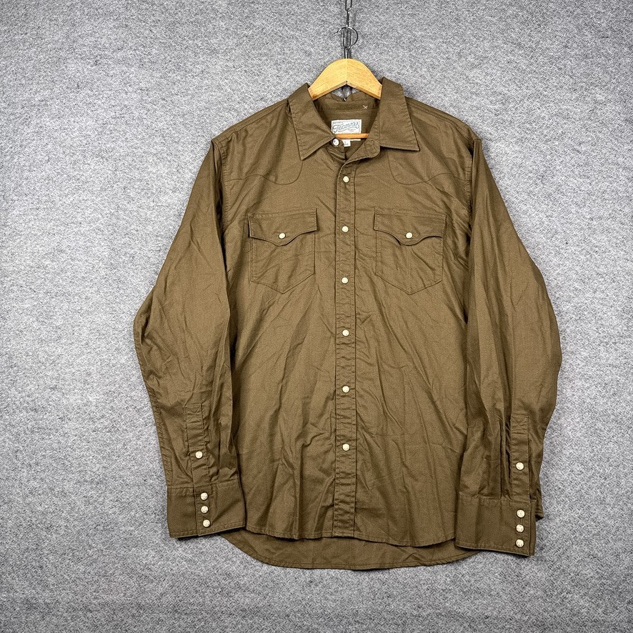 Tecovas Shirt Mens Large L Brown Western Pearl Snap Denim Long Sleeve Workwear