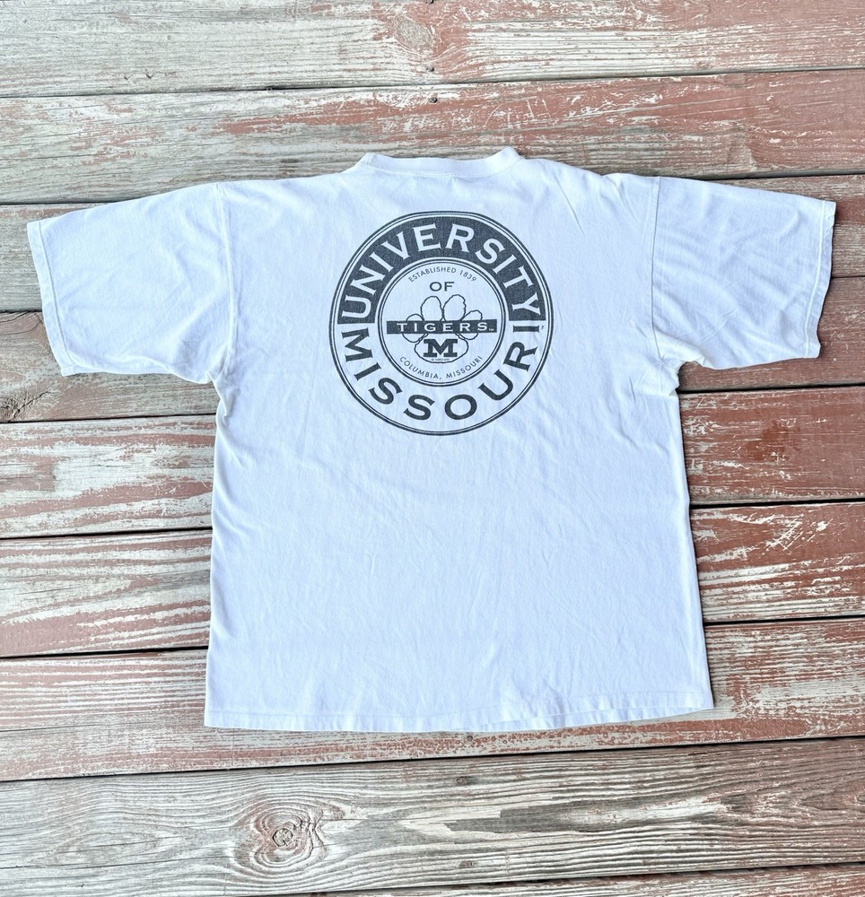Vintage 80s University Of Missouri Tigers T-Shirt Mens L White 1983 College