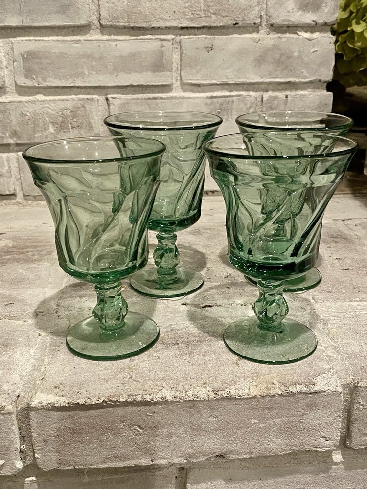 Fostoria Jamestown Green Water Goblets, Set of 4