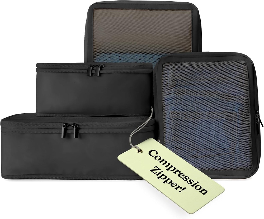 Vandel Space-Saving Compression Packing Cubes for Women, Men, 4-Pack, Black