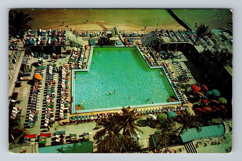 Miami Beach, FL-Florida, Sherry Frontenac Hotel, Pool-Cabana's, Vintage Postcard
