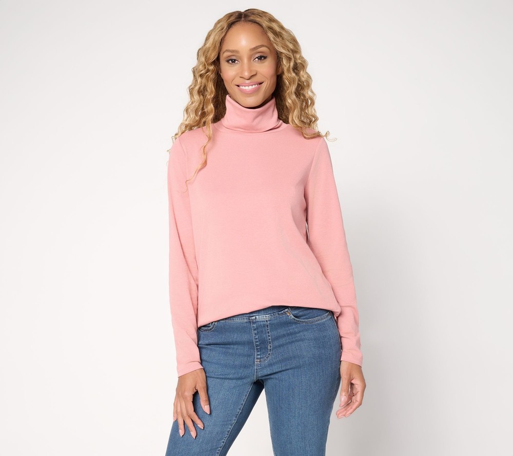 Belle by Kim Gravel Women's Top Sz 2XS (XXS) TripleLuxe Turtleneck Pink A666954