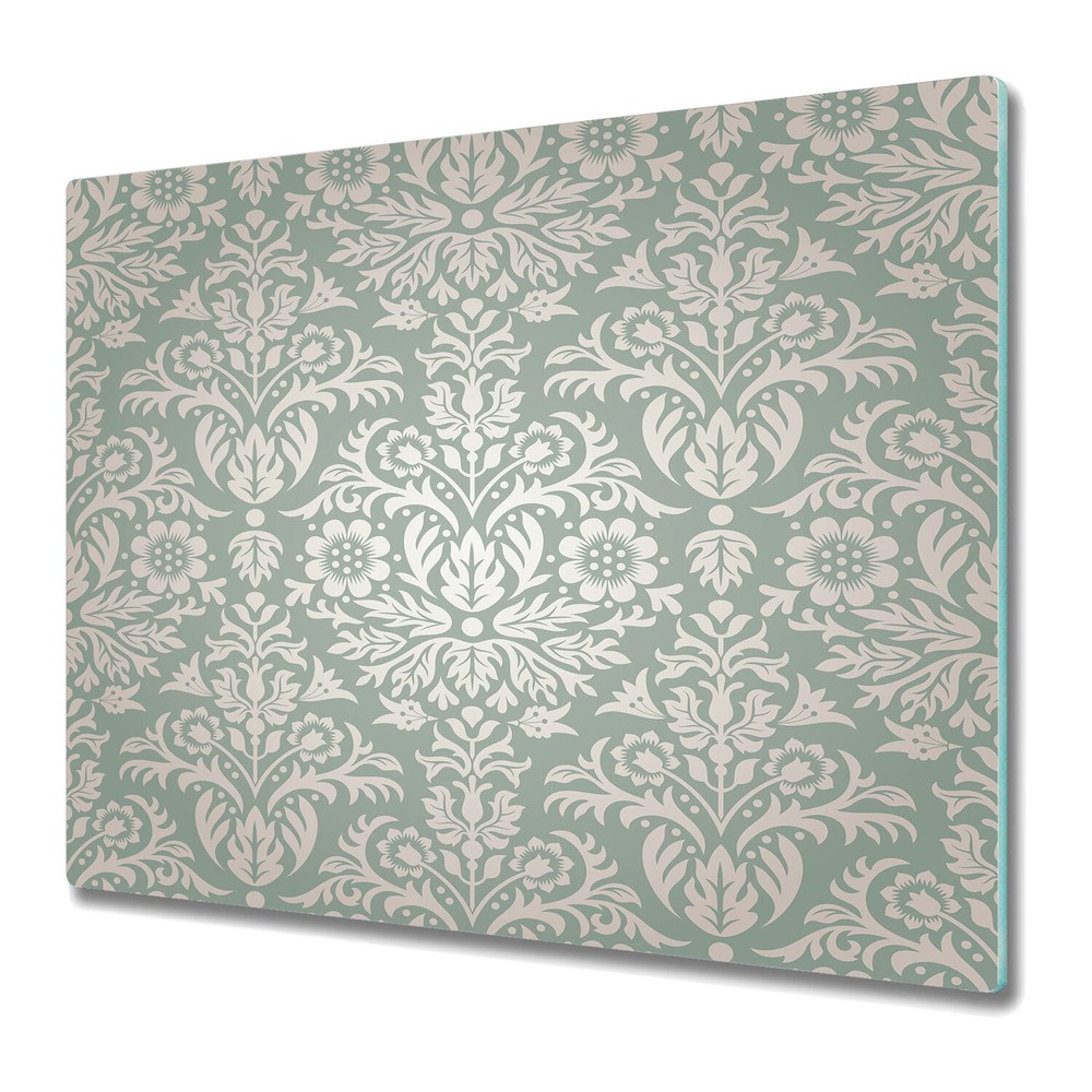 Glass Surface Protector Worktop Saver Damask Floral green and grey photo 60x52