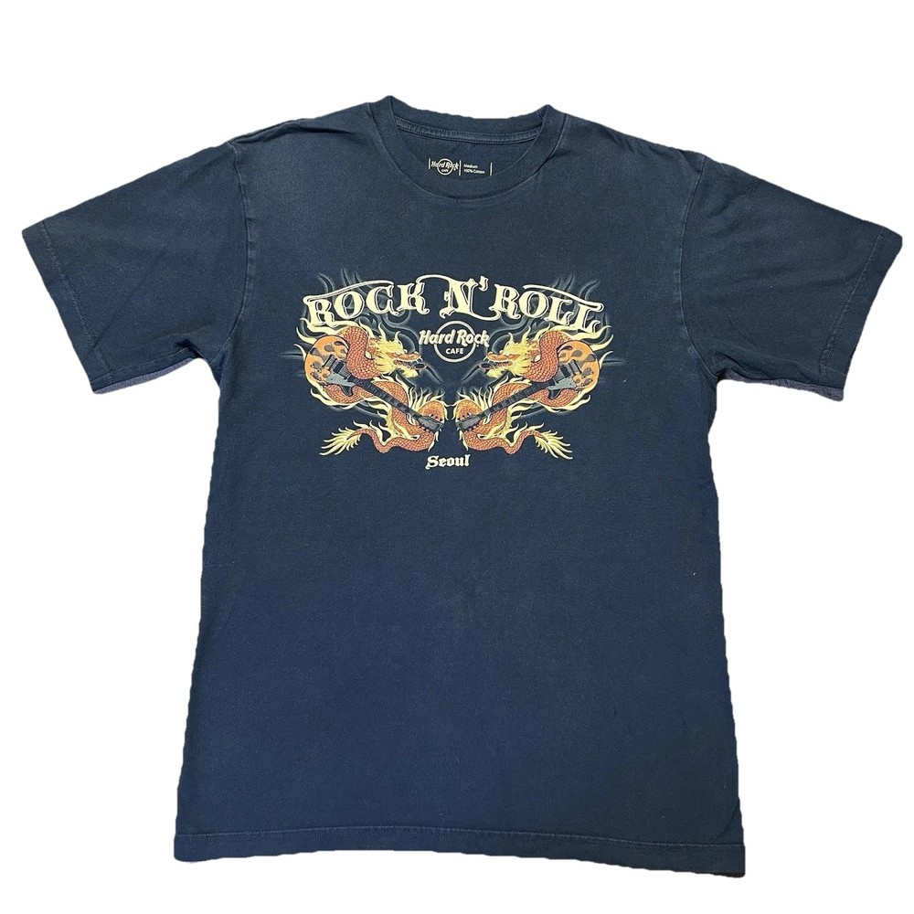 Hard Rock Cafe Seoul Dragon Guitar Rock N Roll T Shirt Black Medium