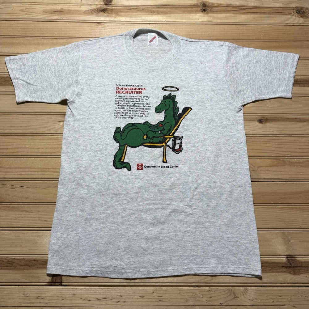 Vintage 90s Donorasaurus Blood Donor Dinosaur Miami University Shirt Size Large