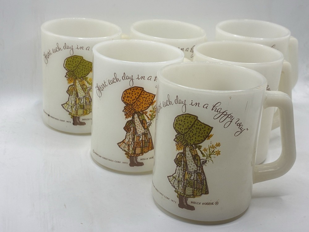 Holly Hobbie Vintage 1972 Federal Milk Glass Mug American Greeting Corp (6 Pack)