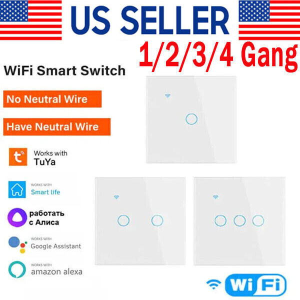 WiFi Smart Light Switch 1-4 Gang Touch Panel Works with Alexa Google Home  