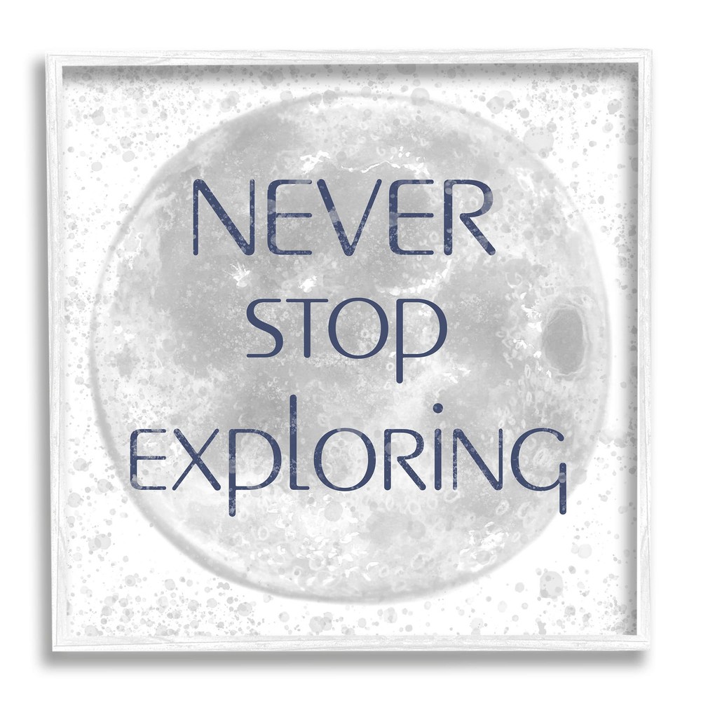Never Stop Exploring Children's Phrase Full Moon White Framed Wall Art, 12 x ...